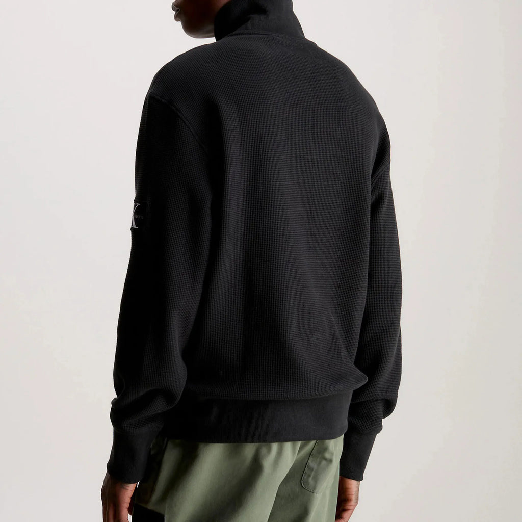 Calvin Klein Bluză Badge Waffle Half Zip Black