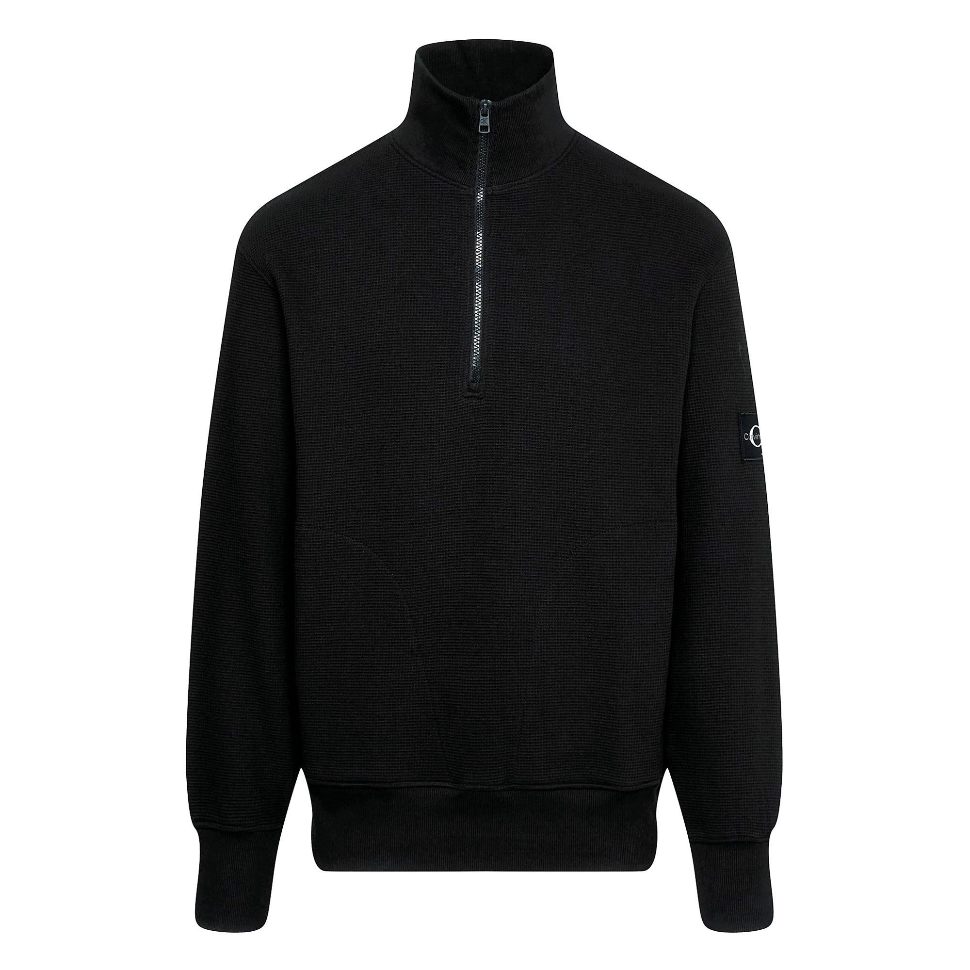 Calvin Klein Bluză Badge Waffle Half Zip Black