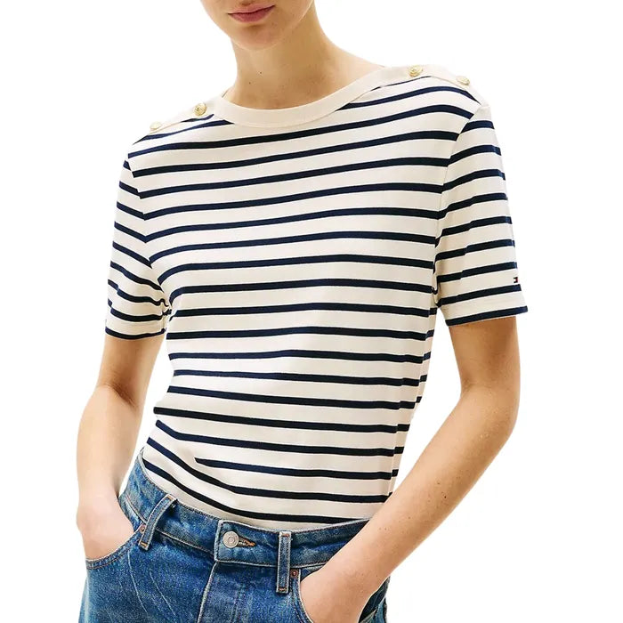 Tommy Hilfiger Tricou Regular Stripe Gold Button