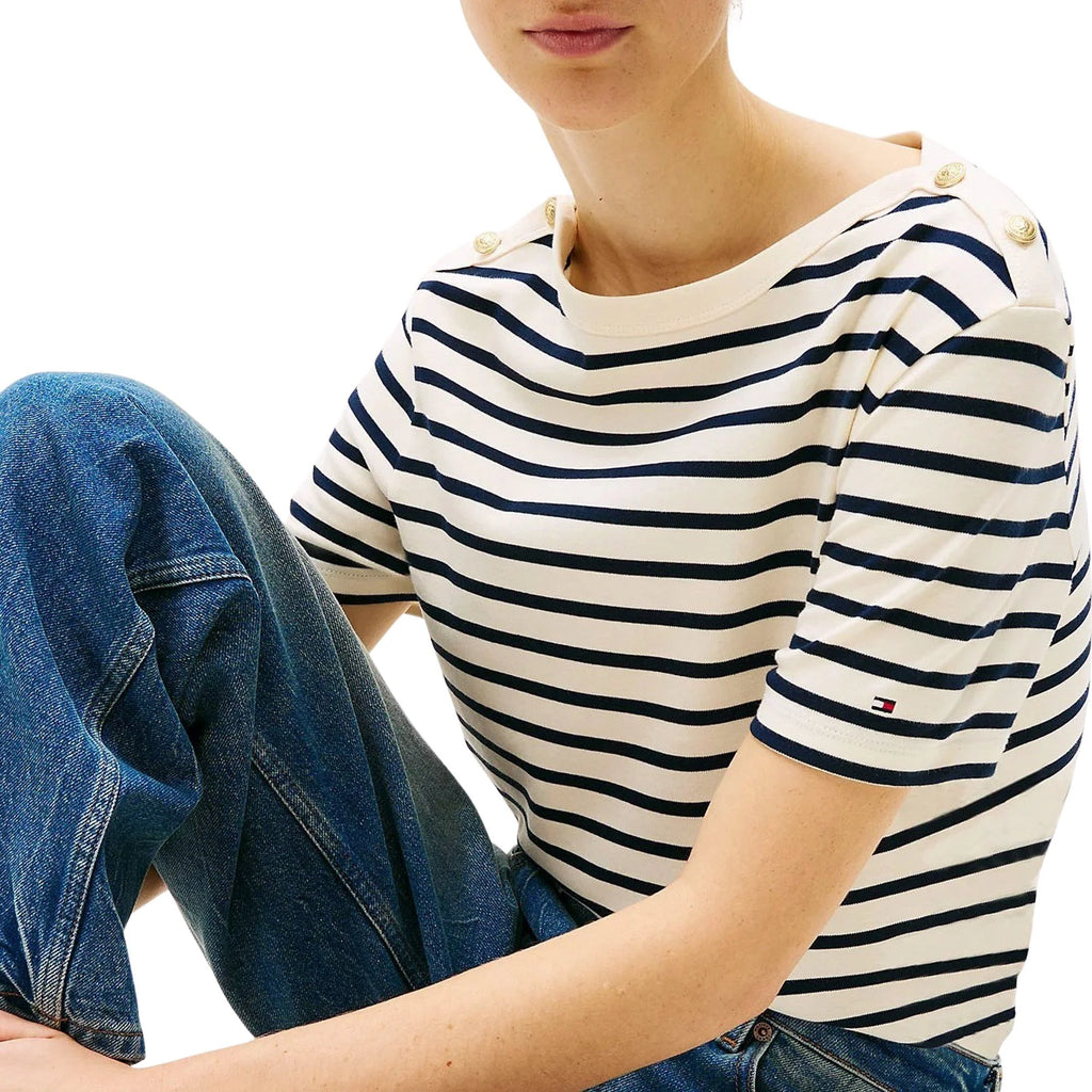 Tommy Hilfiger Tricou Regular Stripe Gold Button